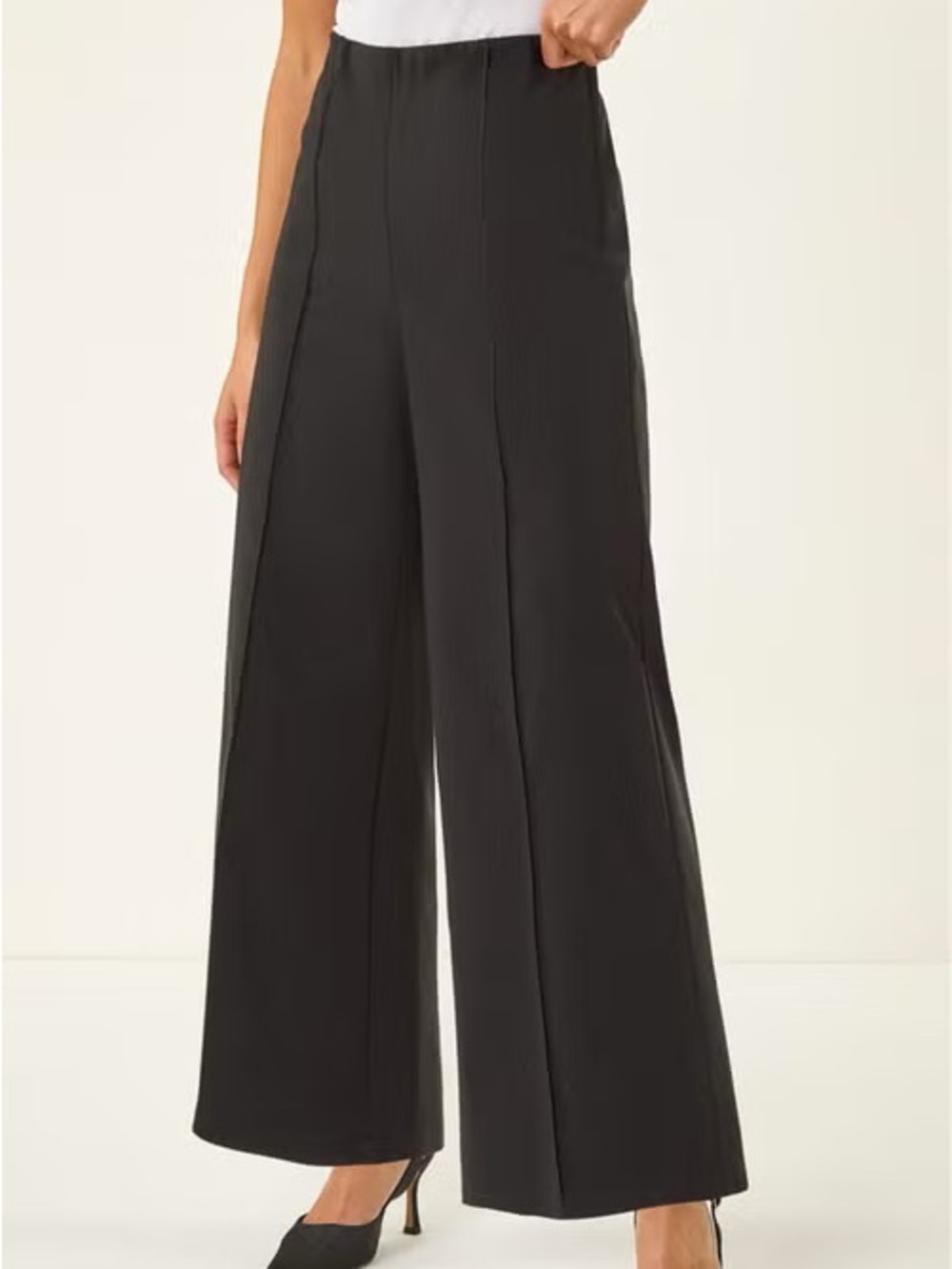 NWT Cider Black High Waisted Wide Leg Trousers Front Seam Detail Size Small